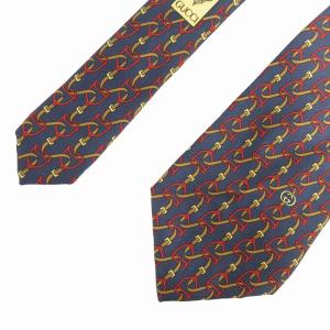 GUCCI タグ付き ネクタイ ビジネス カジュアル 総柄 絹 シルク 紺 ネイビー