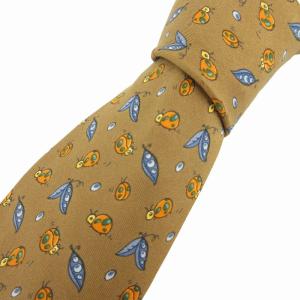 ネクタイ ビジネス カジュアル てんとう虫柄 絹 シルク 茶 ブラウン 7799 FA