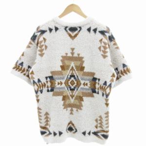 gelato pique ペンドルトン PENDLETON ニット セーター 半袖 プルオーバー クルーネック ボア M 白 ホワイト 茶 ブラウン