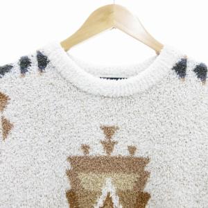 gelato pique ペンドルトン PENDLETON ニット セーター 半袖 プルオーバー クルーネック ボア M 白 ホワイト 茶 ブラウン