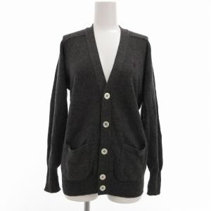 ヴィンテージ 90s カーディガン ニット 長袖 ロゴ 刺繍 M ダークグレー
