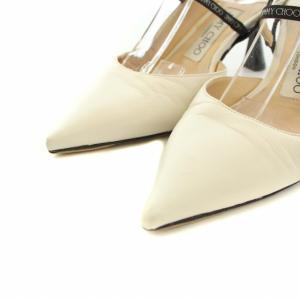 JIMMY CHOO キックヒール KICK HEEL パンプス ロゴストラップ ポインテッドトゥ ハイヒール レザー 34 21.0cm 白 ホワイト