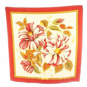 スカーフ 花柄 ベージュ 赤 レッド