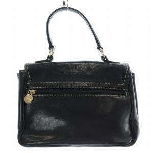 HIROFU ハンドバッグ Hロゴ フラップ開閉 レザー 牛革 黒 ブラック