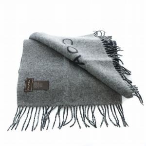COACH マフラー フリンジ ロゴ バイカラー カシミヤ混 ウール グレー 黒 ブラック