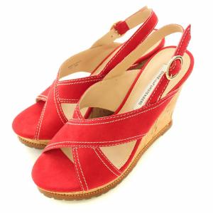 DIANE von FURSTENBERG ストラップサンダル アーモンドトゥ ウェッジソール スエード 8M 25cm 赤 レッド