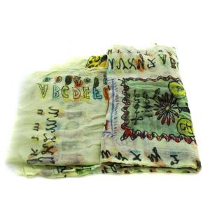 Faliero Sarti ストール フリンジ 総柄 モダール マルチカラー ライトグリーン オレンジ 黒 ブラック 青 ブルー