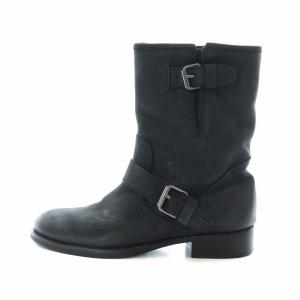 エンジニアブーツ ショート ラウンドトゥ ベルト レザー 39 25.0cm 黒 ブラック