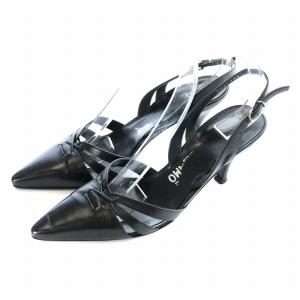 サンダル パンプス ポインテッドトゥ ハイヒール ストラップ レザー 5 22.5cm 黒 ブラック