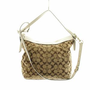 ハンドバッグ ショルダー 2WAY キャンバス シグネチャー レザー ロゴ ベージュ F13744 GY27