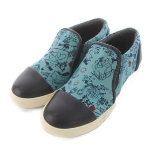 CARVEN スリッポン スニーカー 総柄 レザー切替 23.5cm 青 ブルー
