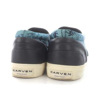 CARVEN スリッポン スニーカー 総柄 レザー切替 23.5cm 青 ブルー
