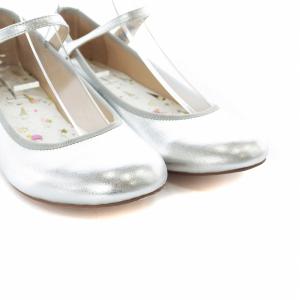 franche lippée バレエシューズ フラット ラウンドトゥ ストラップ メタリック MW 24.0-24.5cm シルバーカラー
