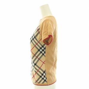BURBERRY BLUE LABEL ニット セーター クルーネック 半袖 チェック柄 ハイゲージ M ベージュ 黒 ブラック