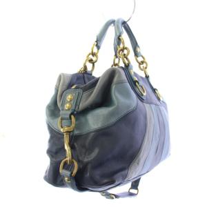 COACH ハンドバッグ ワンショルダーバッグ ロゴ チャーム付き レザー 青 ブルー 12952