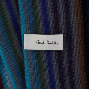 PAUL SMITH SCARF MULTI EDGE MEN'S SCARF マフラー ストール ロゴ刺繍 ストライプ柄 ウール グレー