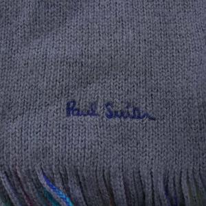 PAUL SMITH SCARF MULTI EDGE MEN'S SCARF マフラー ストール ロゴ刺繍 ストライプ柄 ウール グレー