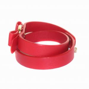 Salvatore Ferragamo ブレスレット 2連 レザー ヴァラ リボン 赤 レッド