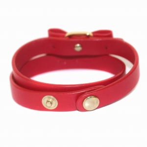 Salvatore Ferragamo ブレスレット 2連 レザー ヴァラ リボン 赤 レッド