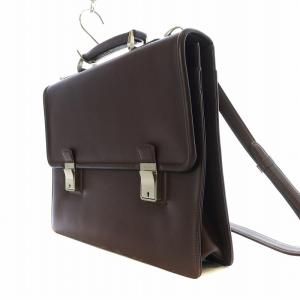 LANVIN ブリーフケース ビジネスバッグ ショルダバッグ フラップ レザー 茶 ブラウン