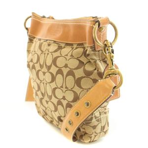 COACH ショルダーバッグ キャンバス レザー 切替 ロゴチャーム 茶 ブラウン 10402