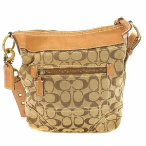 COACH ショルダーバッグ キャンバス レザー 切替 ロゴチャーム 茶 ブラウン 10402