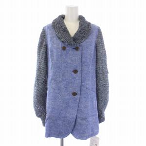 io comme io ニットジャケット 切替 リネン シルク 38 M 青 ブルー 06114011