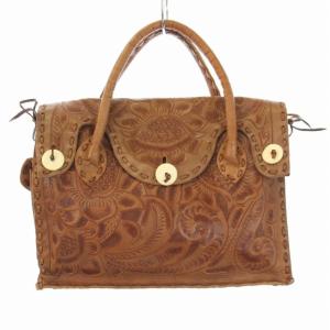 カービングバッグ Maestra M トートバッグ レザー 花柄 茶 ブラウン