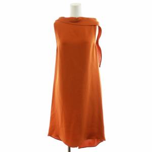 ワンピース ひざ丈 ノースリーブ シルク 絹 38 S オレンジ