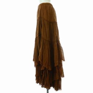 CASA FLINE コットンティアードスカート フレア ロング マキシ ペチコート付き F 茶 ブラウン