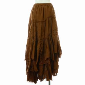 CASA FLINE コットンティアードスカート フレア ロング マキシ ペチコート付き F 茶 ブラウン