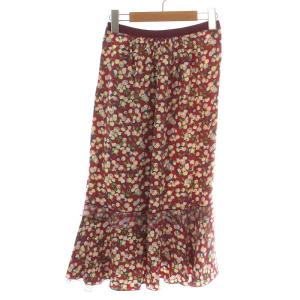 LOUIS VUITTON フレアスカート ひざ丈 総柄 レイヤード シアー シースルー 絹 シルク 34 XS 赤 レッド マルチカラー