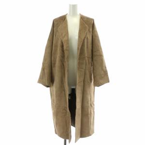 ノーカラーコート ロング スエード カウレザー XS 茶 ブラウン 123-KL /NW41 H