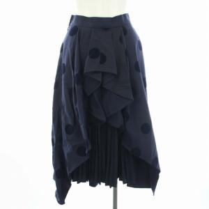 SHE Tokyo kelly dot ケリードット フレアスカート プリーツ 切替 ミモレ丈 ロング 34 XS 紺 ネイビー