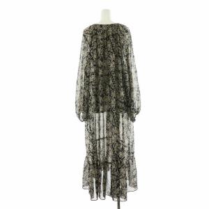 Spick&Span ティアードワンピース 長袖 マキシ ロング 総柄 花柄 フラワーモチーフ フェアリーギャザー 黒 ブラック