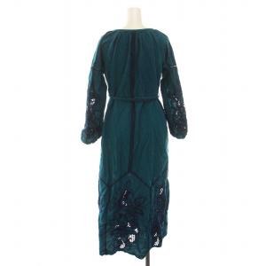 GRACE CONTINENTAL ワンピース ロング リネン混 刺繍 長袖 36 S 青 ブルー 紺