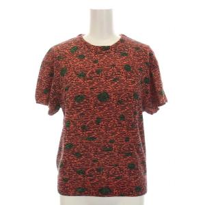 Tシャツ カットソー クルーネック 総柄 半袖 M サーモンピンク 黒 緑