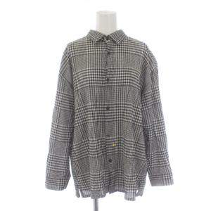 シャツ ブラウス ギンガムチェック 長袖 M 黒 ブラック /XK