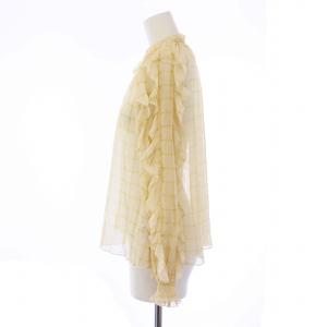 CELFORD バリエーションプリント ブラウス プルオーバー 長袖 シフォン フリル チェック シアー 36 S ベージュ 黄 イエロー