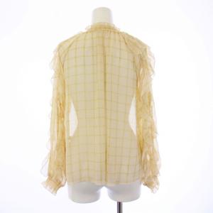 CELFORD バリエーションプリント ブラウス プルオーバー 長袖 シフォン フリル チェック シアー 36 S ベージュ 黄 イエロー