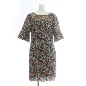 ワンピース タイト ミモレ ロング 五分袖 総レース 刺繍 花柄 2 S 紺 ネイビー ピンク 白 ホワイト