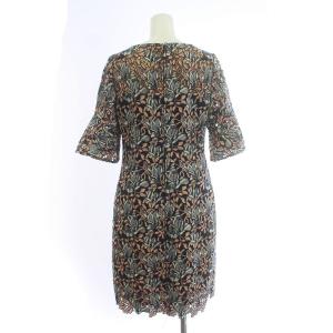 LAUREN RALPH LAUREN ワンピース タイト ミモレ ロング 五分袖 総レース 刺繍 花柄 2 S 紺 ネイビー ピンク 白 ホワイト