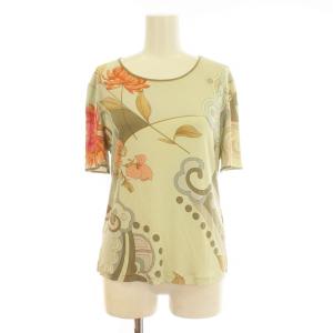 FASHION COLLECTION カットソー Tシャツ 半袖 花柄 シルク 38 M ライトグリーン