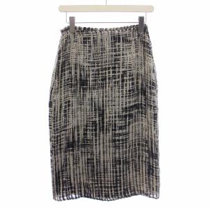 ラップスカート ひざ丈 ストライプ柄 シルク 42 L ベージュ 黒 ブラック /BM GY09