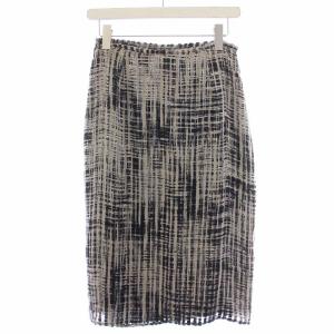 Max Mara ラップスカート ひざ丈 ストライプ柄 シルク 42 L ベージュ 黒 ブラック /BM GY09