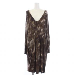 ワンピース 長袖 ひざ丈 総柄 イタリア製 L 茶 ブラウン /BM GY09