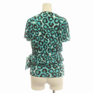 DIANE von FURSTENBERG カシュクール カットソー 半袖 シルク混 総柄 4 L 水色 ライトブルー