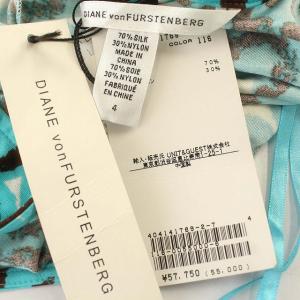 DIANE von FURSTENBERG カシュクール カットソー 半袖 シルク混 総柄 4 L 水色 ライトブルー