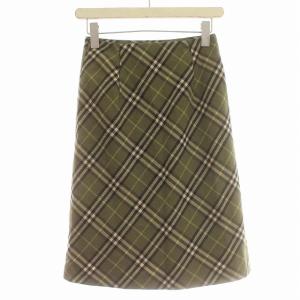 BURBERRY LONDON スカート ウール チェック ひざ丈 台形スカート 36 S カーキ 緑