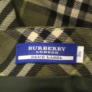 BURBERRY LONDON スカート ウール チェック ひざ丈 台形スカート 36 S カーキ 緑